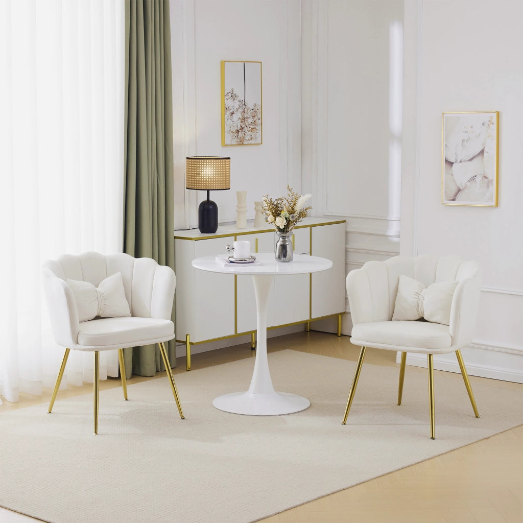 SEDIA da soggiorno in velluto beige, schienale a petalo, set da 2 pezzi