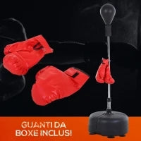 Punching Ball da Terra, Sacco da Boxe da Terra con Base Riempibile, Ventose e Guantoni, Altezza Regolabile 4 Livelli da 136-154 cm, Speed Bag per Home Gym Casa e Palestra, Nero