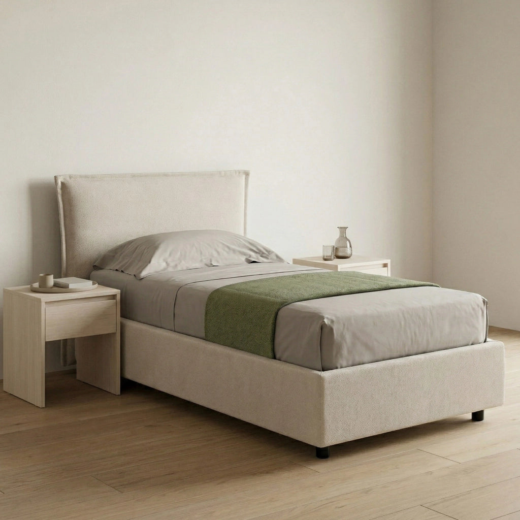 Brozolo, Letto Singolo Materasso Incluso Made in Italy, Beige