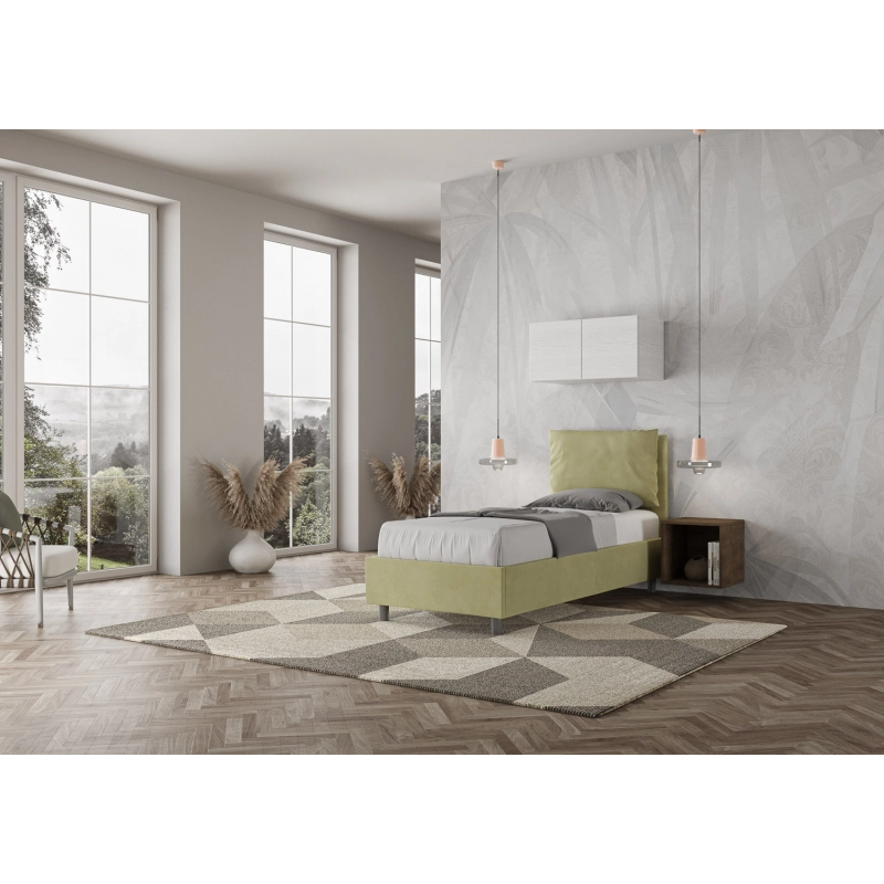 Letto imbottito Singolo 80x190 cm Antea - Con rete,Microfibra,Tè verde