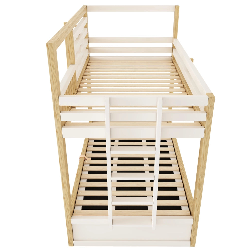 Letto a Castello per Bambini con Contenitore Idraulico ¨C MINIMAL ¨C Bianco/Legno Naturale 90x200