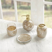 Set di accessori per la camera da bagno in moquette - 4 pezzi con dispenser di sapone dorato, tappo per spazzolino da denti, tumbler e piatto per anelli