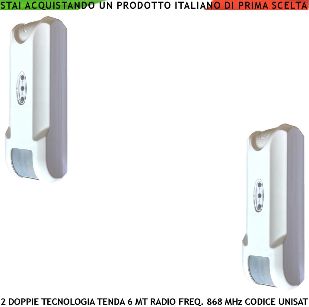 Sensori Allarme Finestra Doppia Tecnologia a Tenda 2 Pezzi Copertura 6 Metri Frontali Profon. 1,8 MT look down Radio Freq. 868 MHz Bidirezionale Codifica UNISAT
