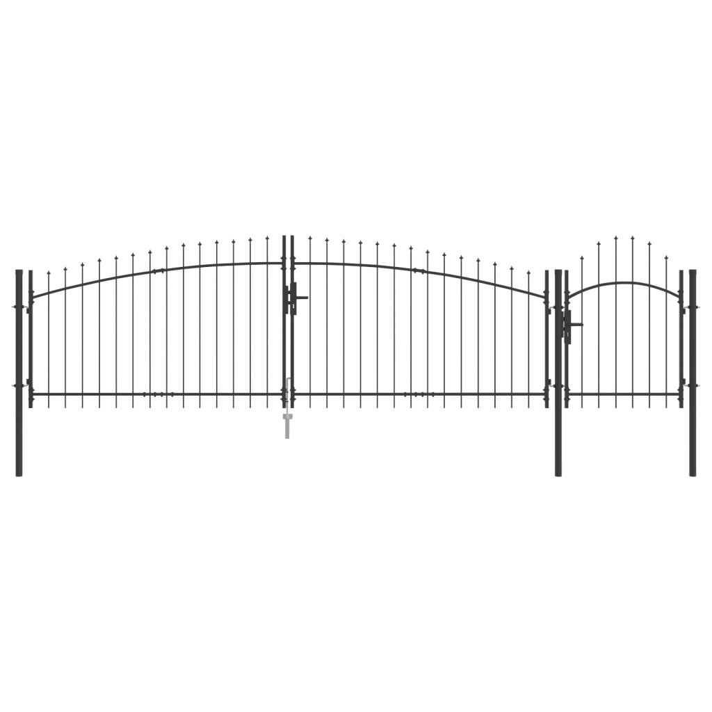 Porta da Giardino con Punta a Lancia Grigia 125x500 cm Acciaio