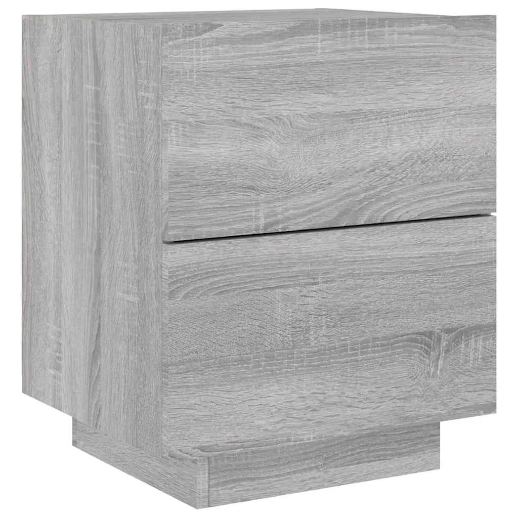 Set di 2 Comodini | Armadio da Notte | Mobiletto da notte con Luci LED Grigio Sonoma in Legno Multistrato