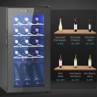 Cantinetta Vino Frigo per 15 Bottiglie, Capacità 44L, con Controllo Temperatura e Ripiani Regolabili, Nero