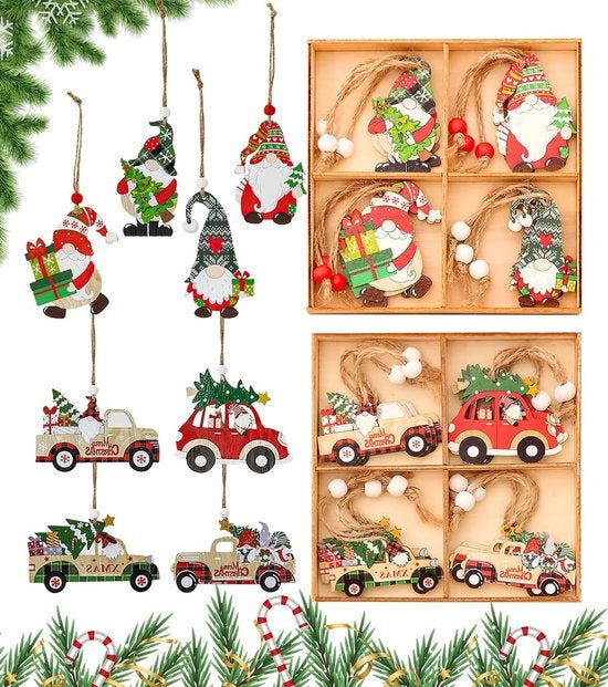 Decorazioni di Natale in Legno, 24 pezzi di Ornamenti e Decorazioni per Albero di Natale - Decorazione di Natale per Albero di Natale in Legno con Figure di Natale in Legno e Hanger di Babbo Natale