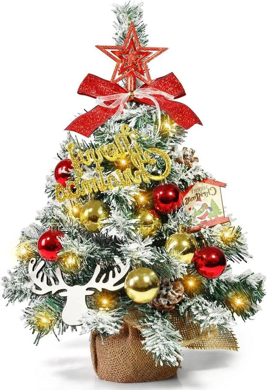 Albero di Natale Artificiale Mini 45 cm con Luci 30 LED Perla Decorata con Neve per Decorazione Interna Ufficio Natale 

(removing brand name)