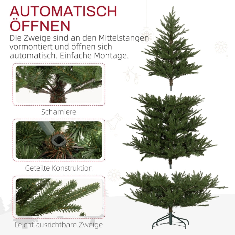 Albero di Natale alto 183 cm, dall'aspetto realistico, facile da montare, con supporto incluso, in plastica ignifuga.
