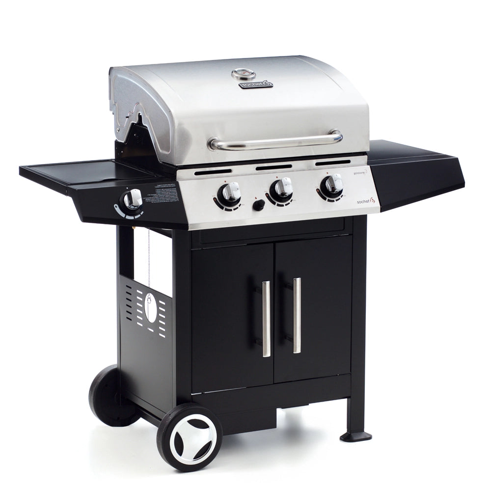 Barbecue a Gas GPL Pietra Lavica 3 Fuochi 15kW con Fornello Laterale Sochef Golosone 3