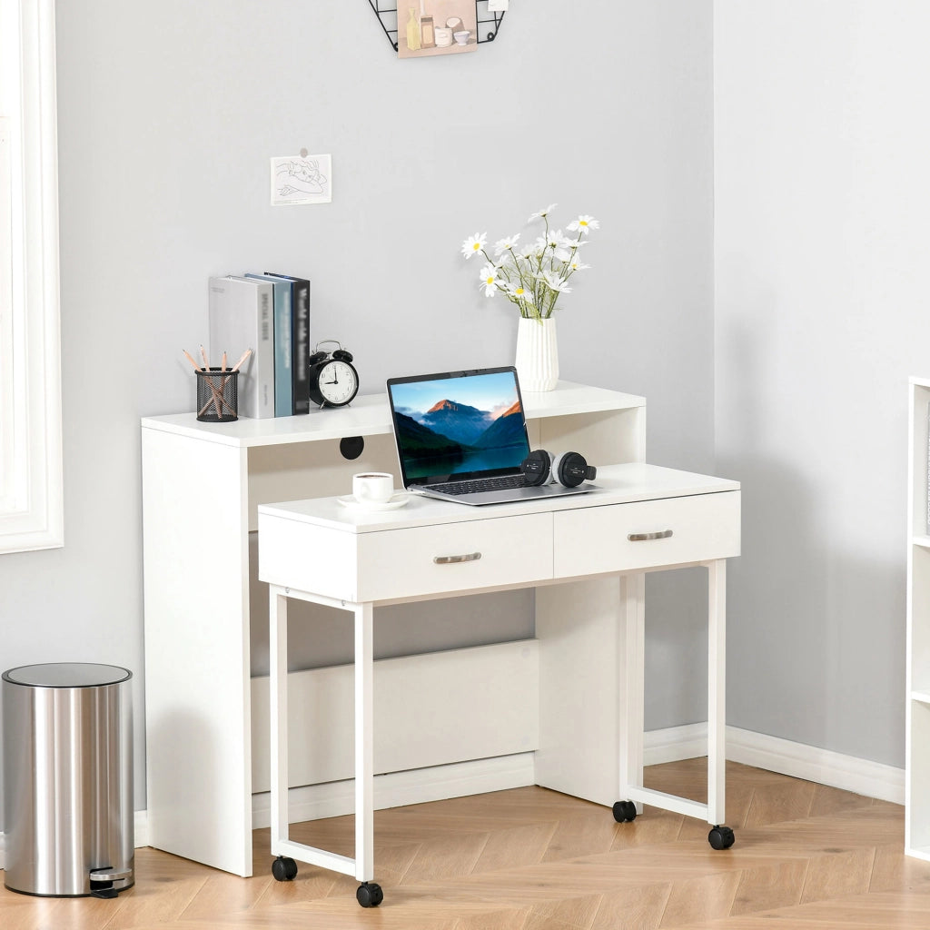 Scrivania con cassetti e ruote ¨C zephmum ¨C bianco, 100x36x88cm