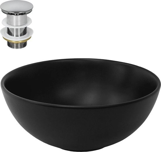 Wastafel ceramica con sistema di scarico senza sovrappiù Ø 32x13,5 cm nero