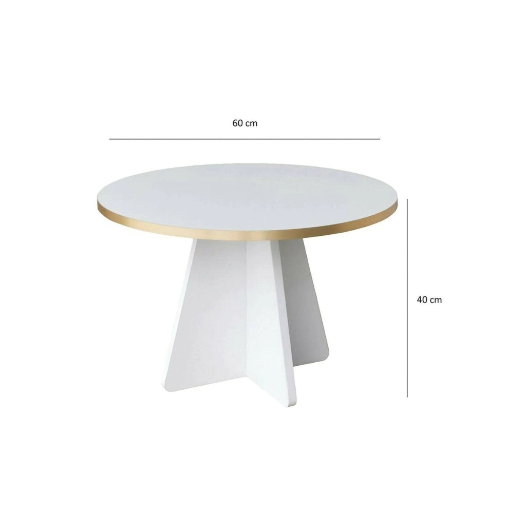 Tavolino da salotto Armanda, Tavolo basso da caffè, Portariviste per divano, Ripiano da soggiorno, 60x60h40 cm, Oro e Bianco