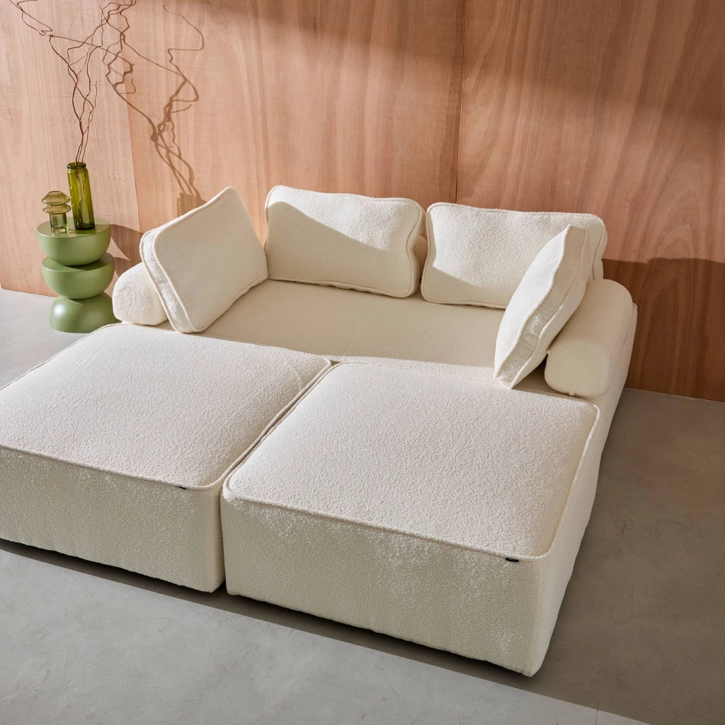 Divano modulare in bouclé, 4 posti, crema