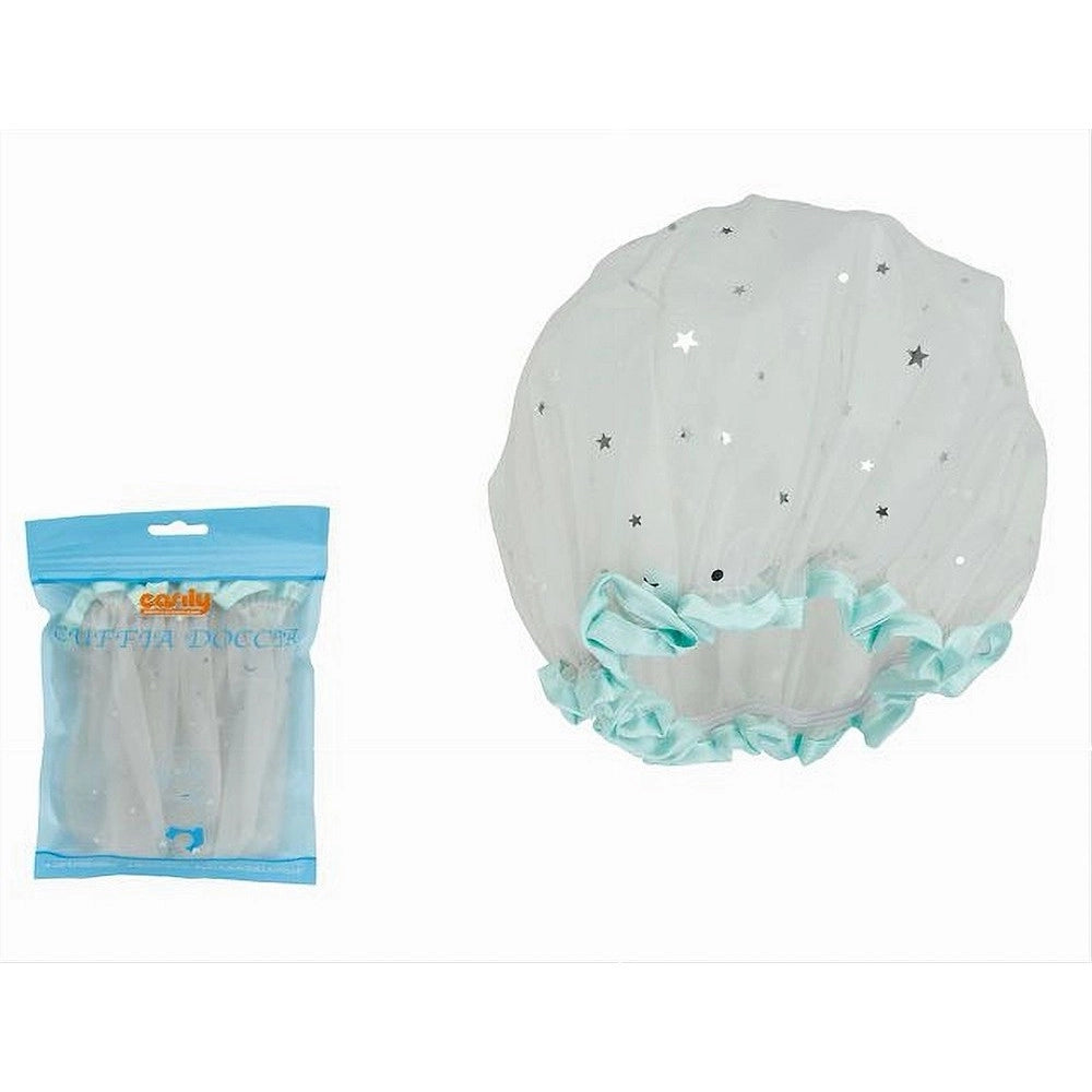 Trade Shop - Set 2pz Cuffia Doccia Bagno Elastico Bordino Verde Stelle Protegge Capelli 79608 -