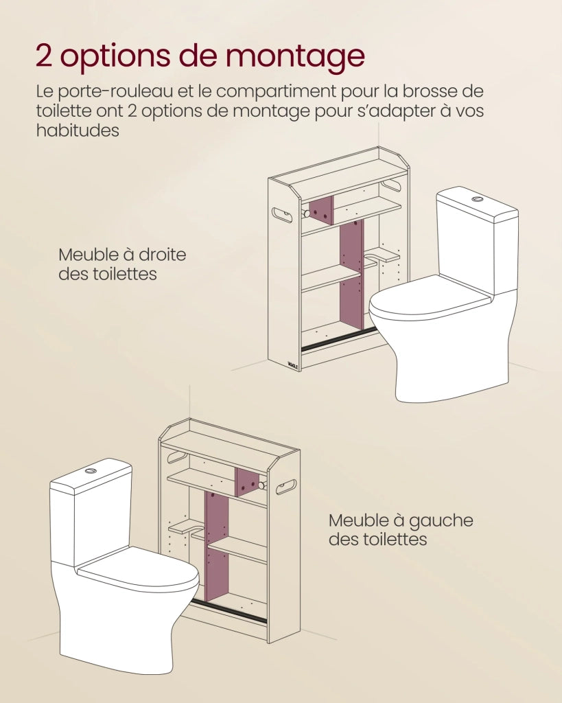 Mobiletto per WC mobiletto per il bagno porta carta igienica e scopino ante scorrevoli ripiani regolabili 20 x 60 x 80 cm bianco 12_0006595