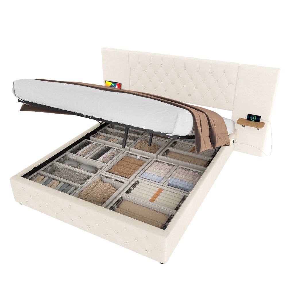 Letto Contenitore con Testiera LED, USB e Sollevamento Idraulico ¨C MINIMAL ¨C 160x200