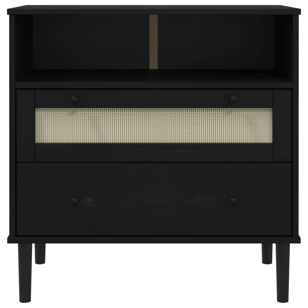 Buffet credenza cassettiera armadio mobile contenitore organizer per cucina soggiorno salotto effetto rattan 80 x 40 x 80 cm legno massello di pino nero 02_0036239