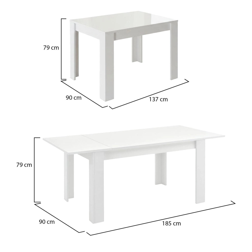 Tavolo allungabile Takumi, Consolle con allunghe, Tavolo da pranzo, Ripiano estensibile da cucina, Made in Italy, 137x90 h79 cm, Bianco lucido