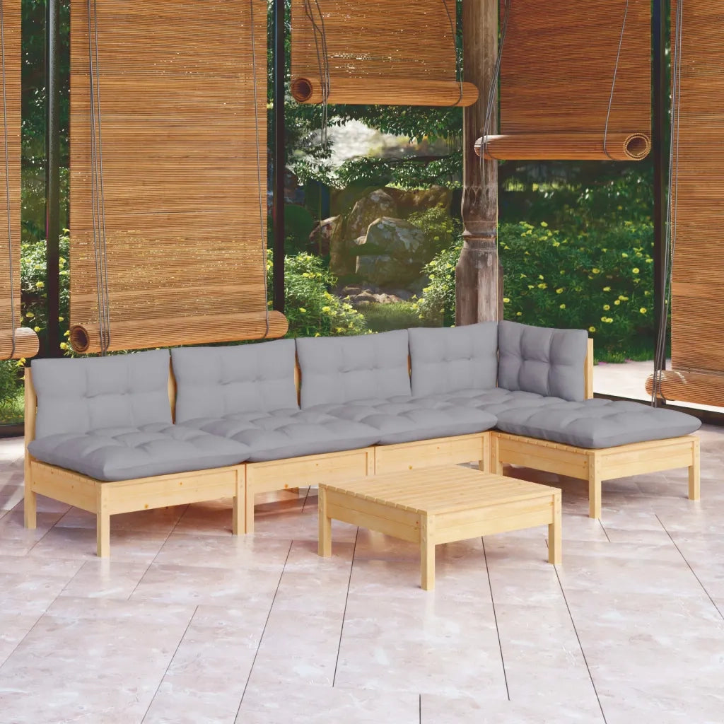 Set Divani da Giardino 6 pz con Cuscini Grigi Massello di Pino cod mxl 71879