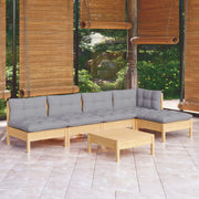 Set Divani da Giardino 6 pz con Cuscini Grigi Massello di Pino cod mxl 71879