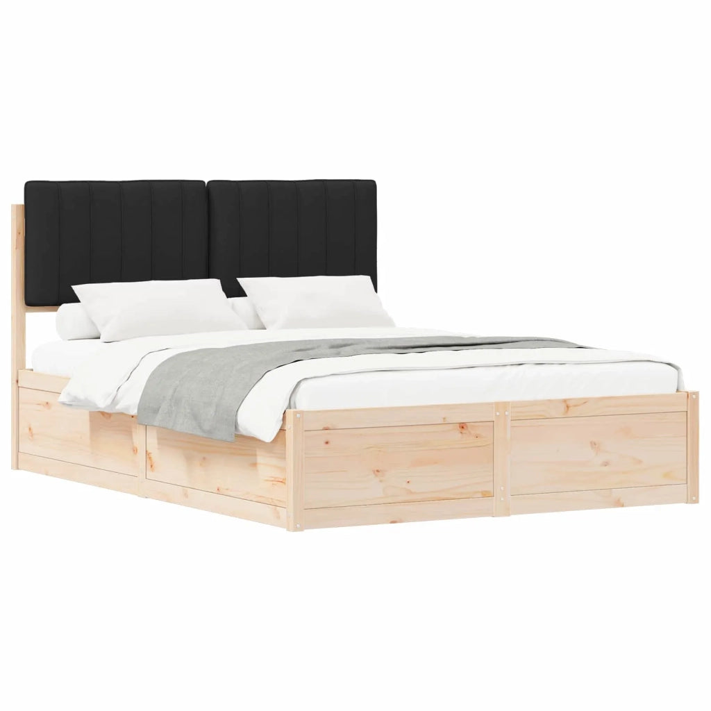 Letto con Testiera Rivestita Nero 135 x 190 cm Pino massello 3398241