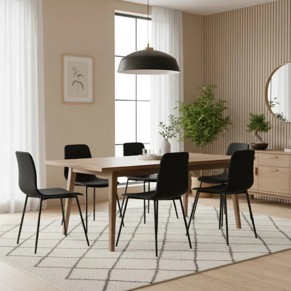 Set di 4 sedie da pranzo in polipropilene nero Wave con struttura in metallo facili da pulire | Duzzle
