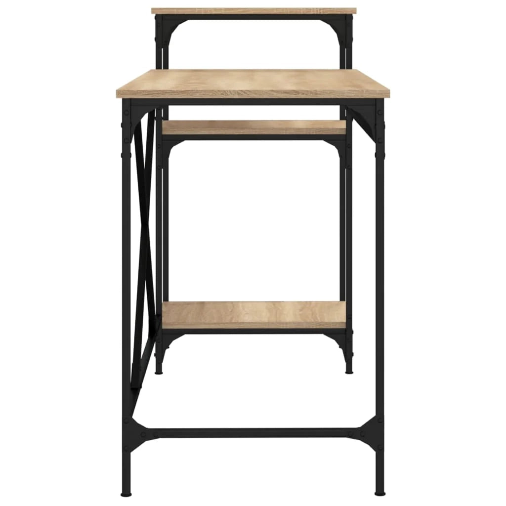 Scrivania tavolo postazione di lavoro mobile per computer studio e scaffalature rovere Sonoma 135 x 50 x 90 cm legno ingegnerizzato/ferro marrone 02_0023818