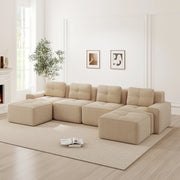 Divano Modulare Chaise Longue 4 Posti ¨C MINIMAL ¨C Velluto a Coste Beige, Senza Montaggio