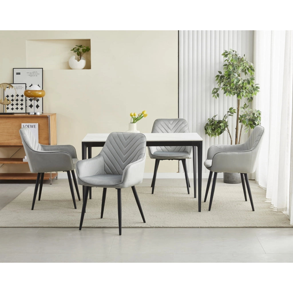 Sedia Nana con braccioli in velluto grigio argento e gambe nere
