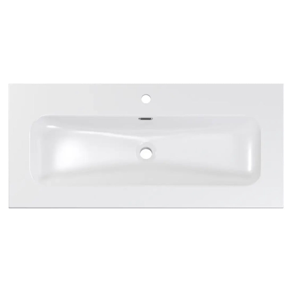 Lavabo da incasso LARGO 100 cm in ceramica bianca lucida