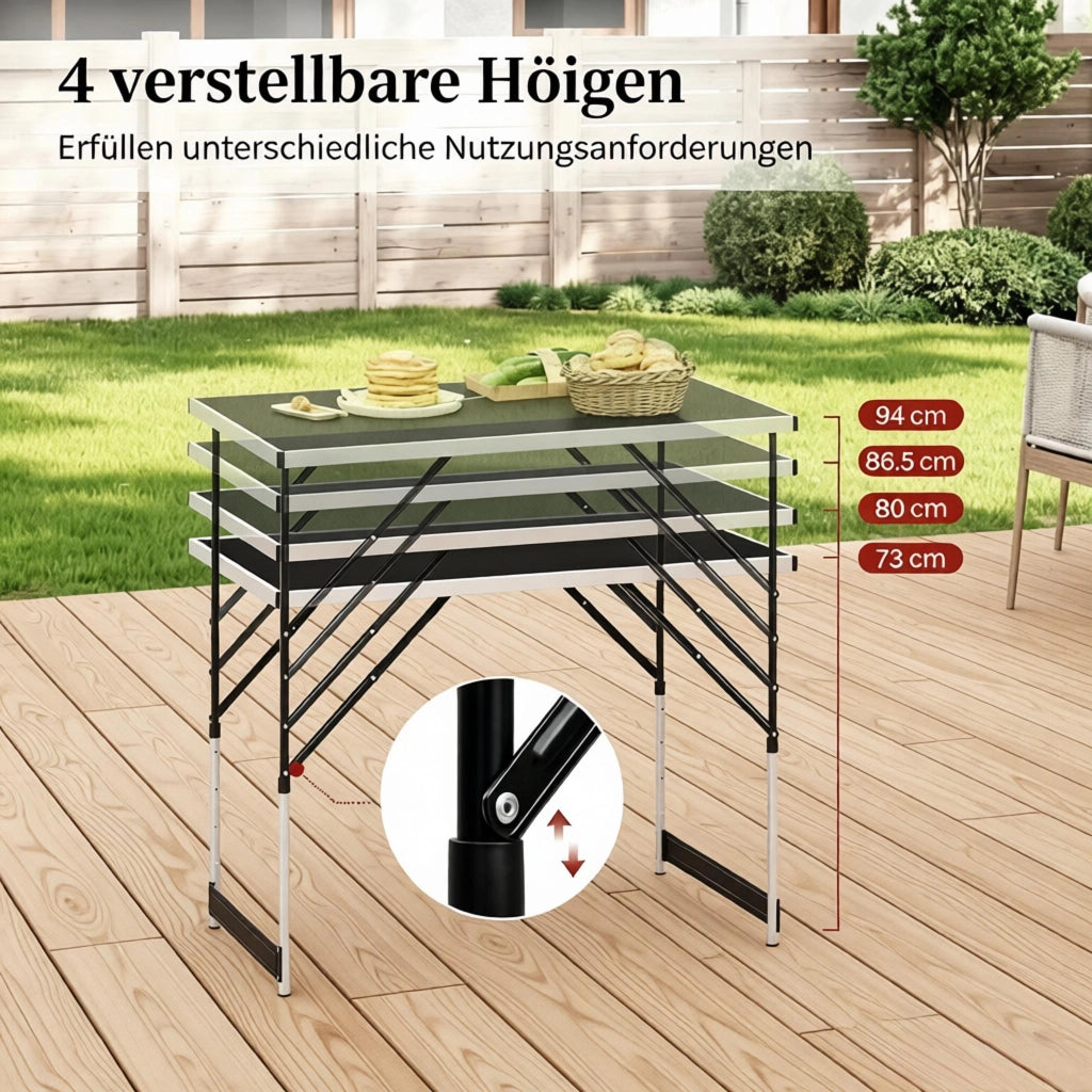 TAVOLO pieghevole regolabile in altezza 100 x 60 cm nero in alluminio/MDF