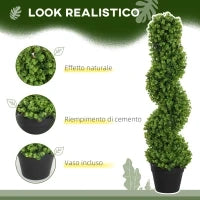 Pianta Finta di Eucalipto a Spirale con Vaso Incluso per Interno ed Esterno, Altezza 90 cm, Verde
