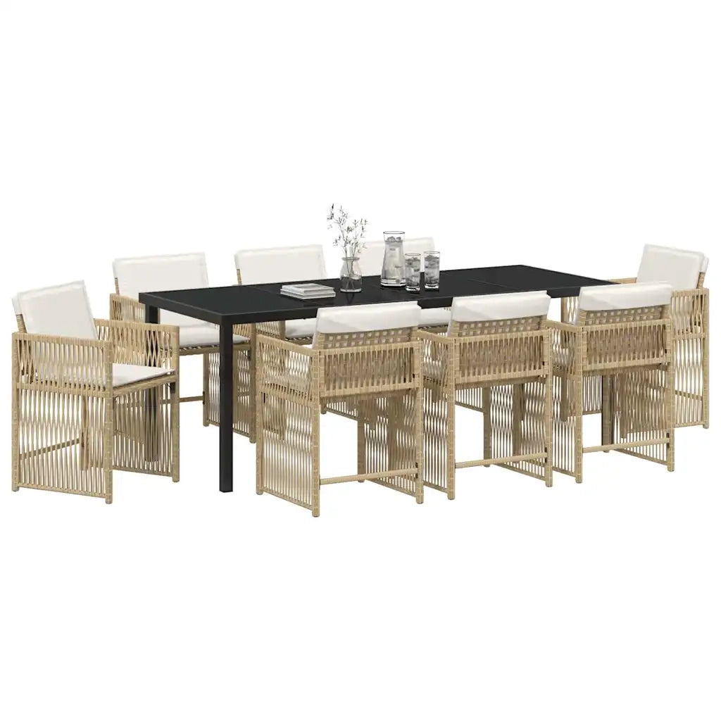 Set da Pranzo per Giardino 9 pcs Beige polyrattan 3380788