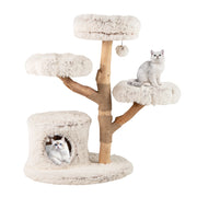 Torre per gattini in legno alta 102 CM con condominio 2 piattaforme a forma di fiore trespolo, Moderno albero per gatti Bianco