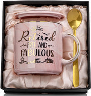 Regalo di pensione per donne, Regalo di pensione Donna Mok, Regali di pensione per donne, 14 oz Caffè in ceramica personalizzato, con cartolina, cucchiaio, coperchio, scatola di regalo, cartolina rosa