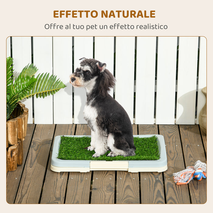 Lettiera per Cani 46,5x34x5,5 cm 3 Strati con Prato Sintetico Griglia e Vassoio Inferiore Bianco e Verde