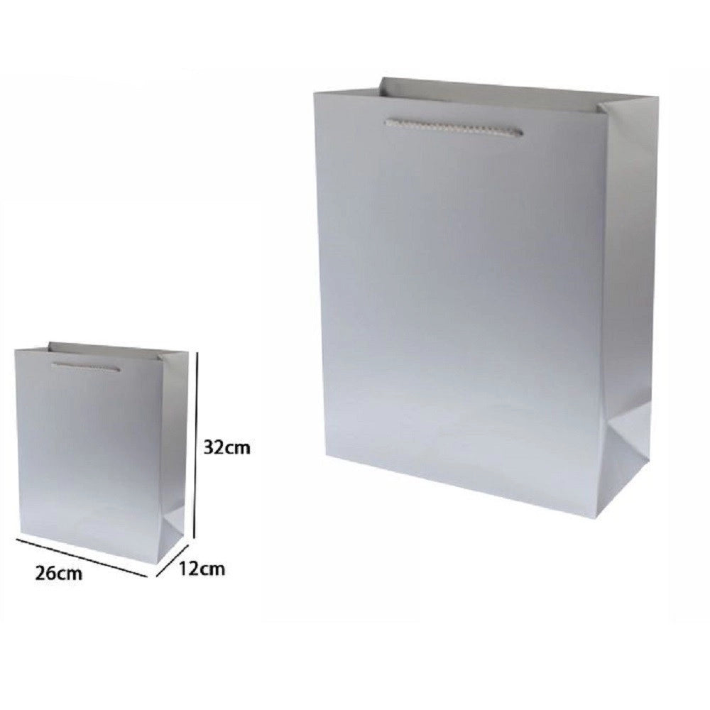 Trade Shop - Set 3 Pz Buste Borsa Regalo Sacchetti 32x26x12cm 69912 Grigio Con Manico Cordino -
