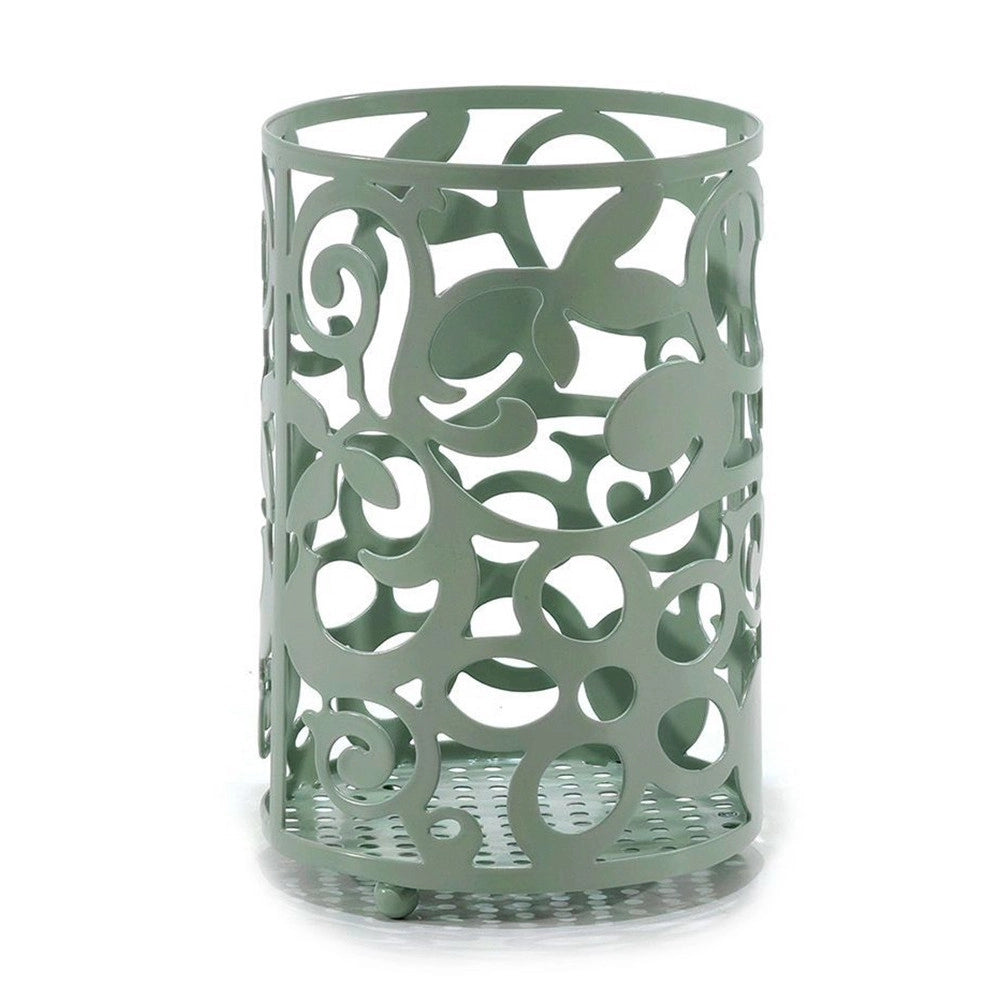Trade Shop - Portautensili Da Cucina In Metallo Verde Salvia H16xø11cm Design Traforato Decorativo -