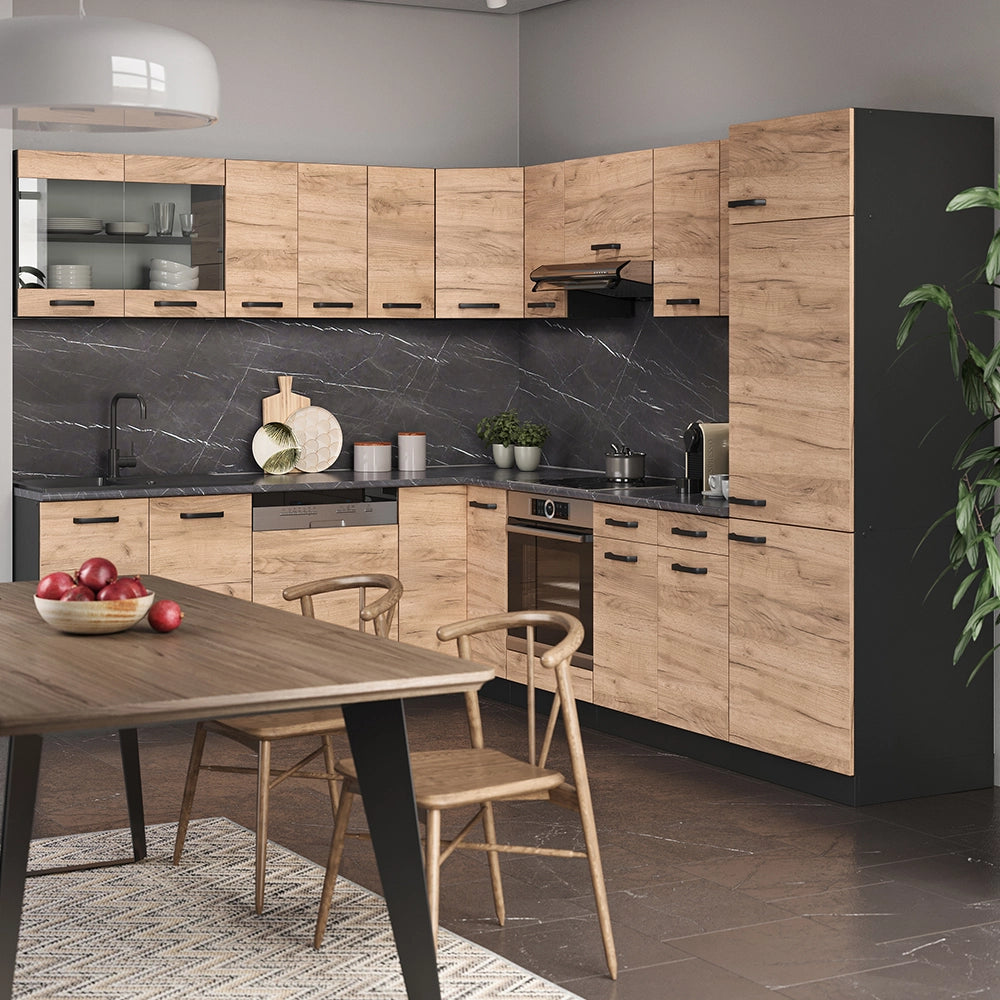 Vicco Cucina angolare completa Quercia dorata/antracite 227 x 287 cm senza piano di lavoro