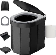 Toilet portatile con coperchio e cuscino di comfort 27 litri, con sacchetto di stoccaggio e supporto per il rotolo di carta igienica, ideale per campeggio, escursioni, viaggi e pesca.