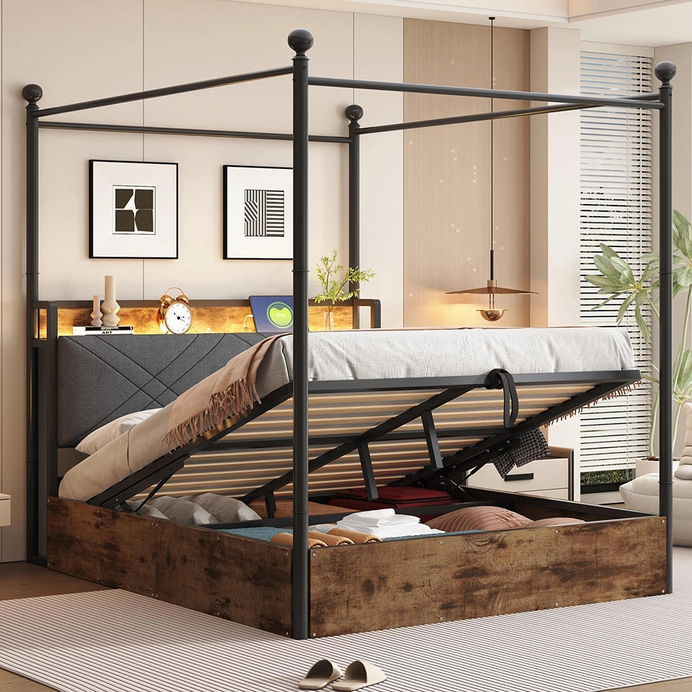 Letto ferro 140x190cm?- Xylo - idraulico LED USB baldaquin nero