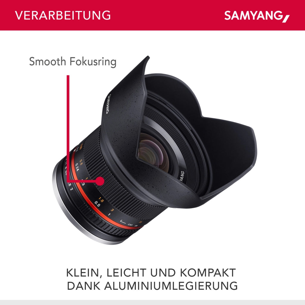 Obiettivo grandangolare fisso 12mm F2.0 APS-C per MFT-APS-C, MF – per Olympus OM-D E-M1 III, Pen E PL10, OM-D E-M5 III, per Panasonic Lumix DC-G91 – nero
