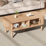 Tavolino basso con anta scorrevole e vani contenitore, in MDF, per soggiorno, stile scandinavo, 110 × 55 × 45 cm