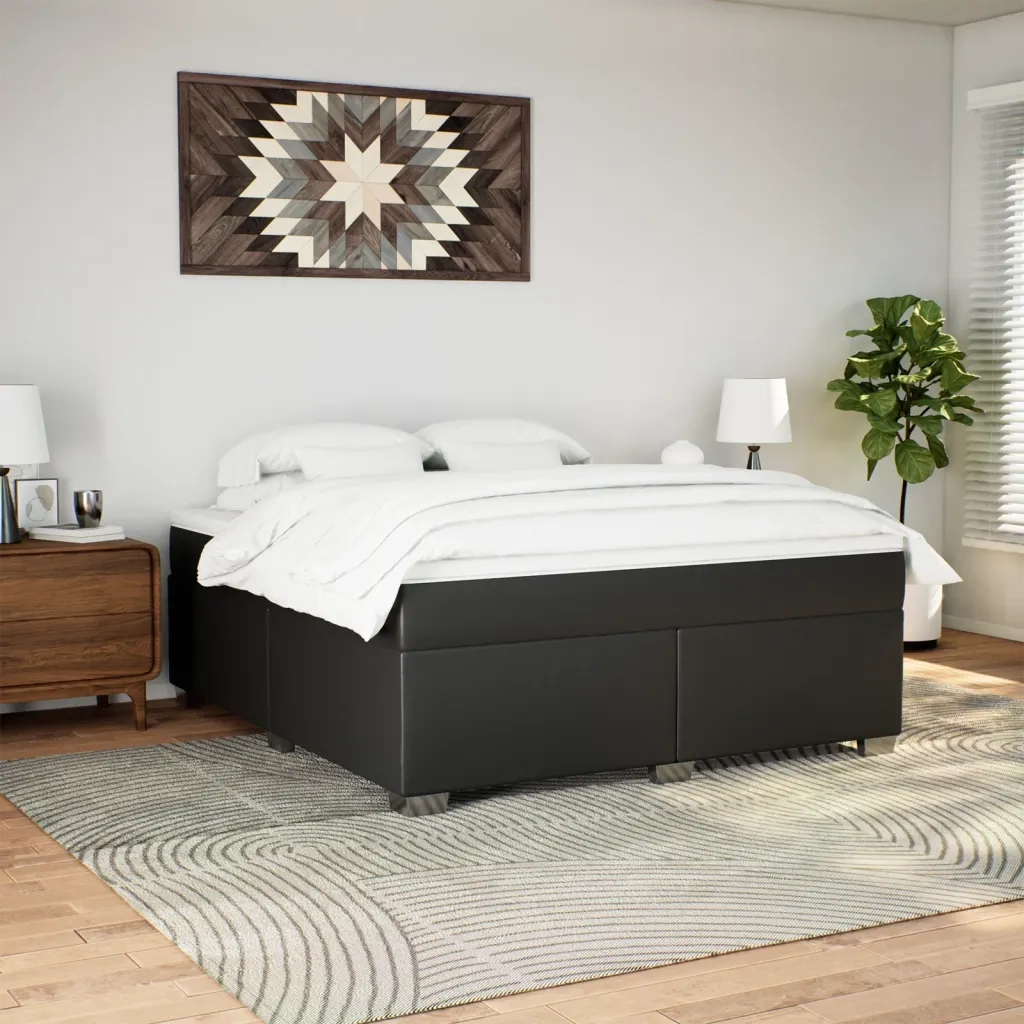Giroletto a Molle con Materasso Nero 180x200 cm in Similpelle