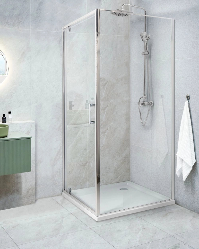 Box Doccia Vetro Temperato argento Cornice Alluminio Anta Singola Quadrata 80 x 80 x 185 cm