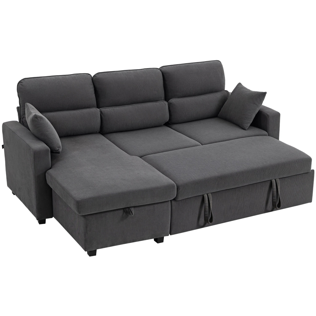 Divano letto angolare in velluto con contenitore e cuscini ¨C zephmum ¨C grigio 205x135x76 cm