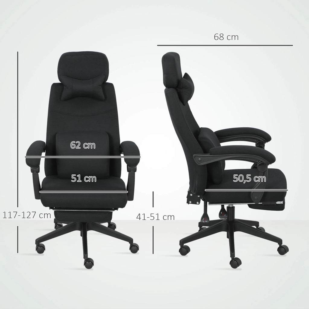 Sedia da ufficio reclinabile con poggiapiedi e rotelle ¨C zephmum ¨C nero 62x68x127 cm