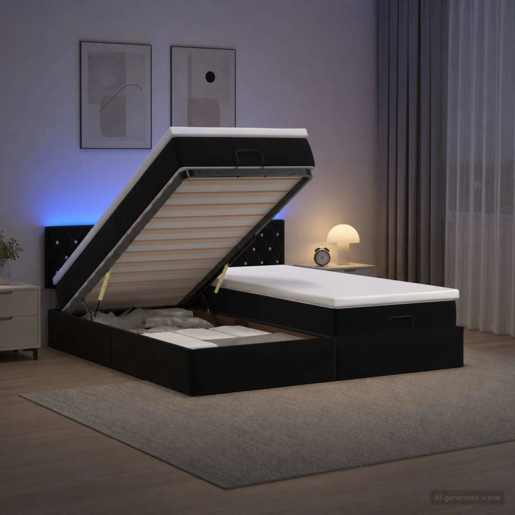 Letto Ottomano con Materasso e LED Nero 160 x 200 cm Velluto 3457310