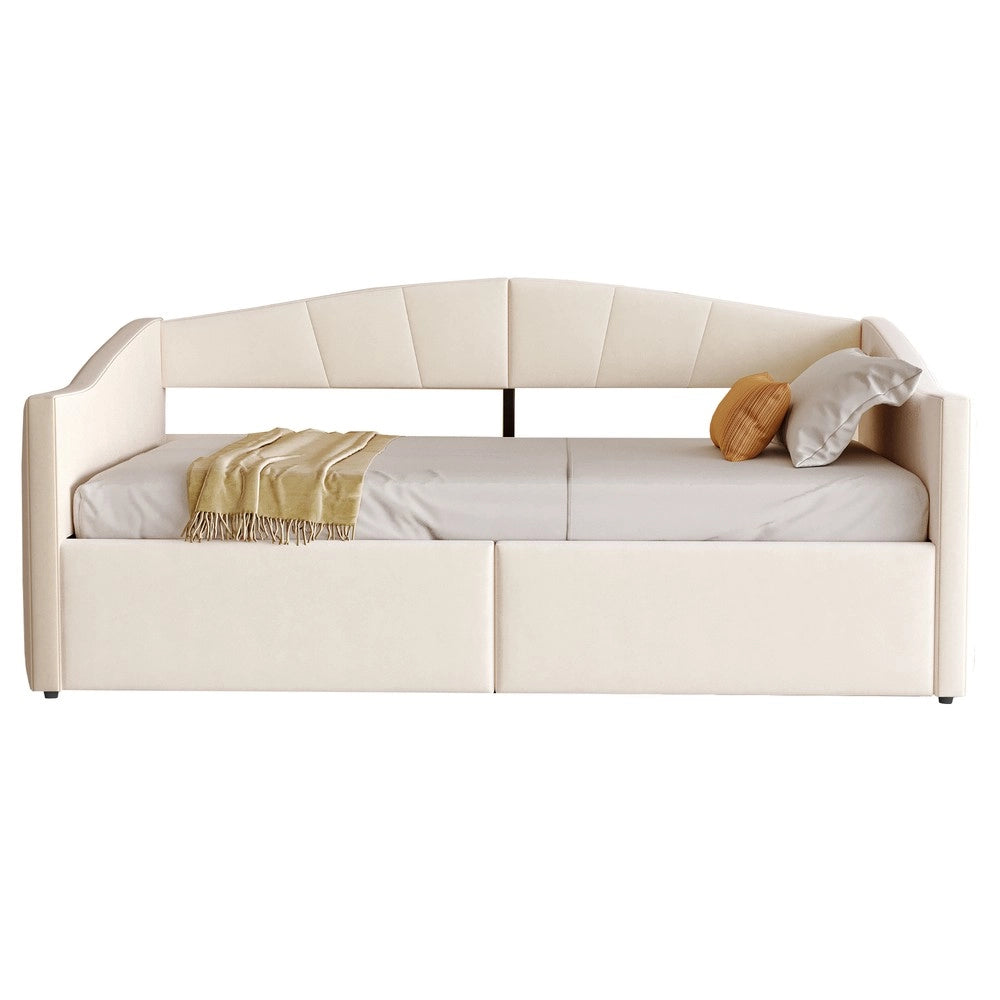 Letto imbottito contenitore 90x200 ¨C Minimal ¨C beige velluto con rete a doghe e braccioli